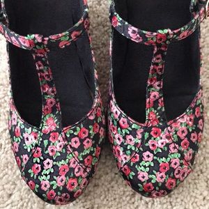 Floral T-Strap Wedges